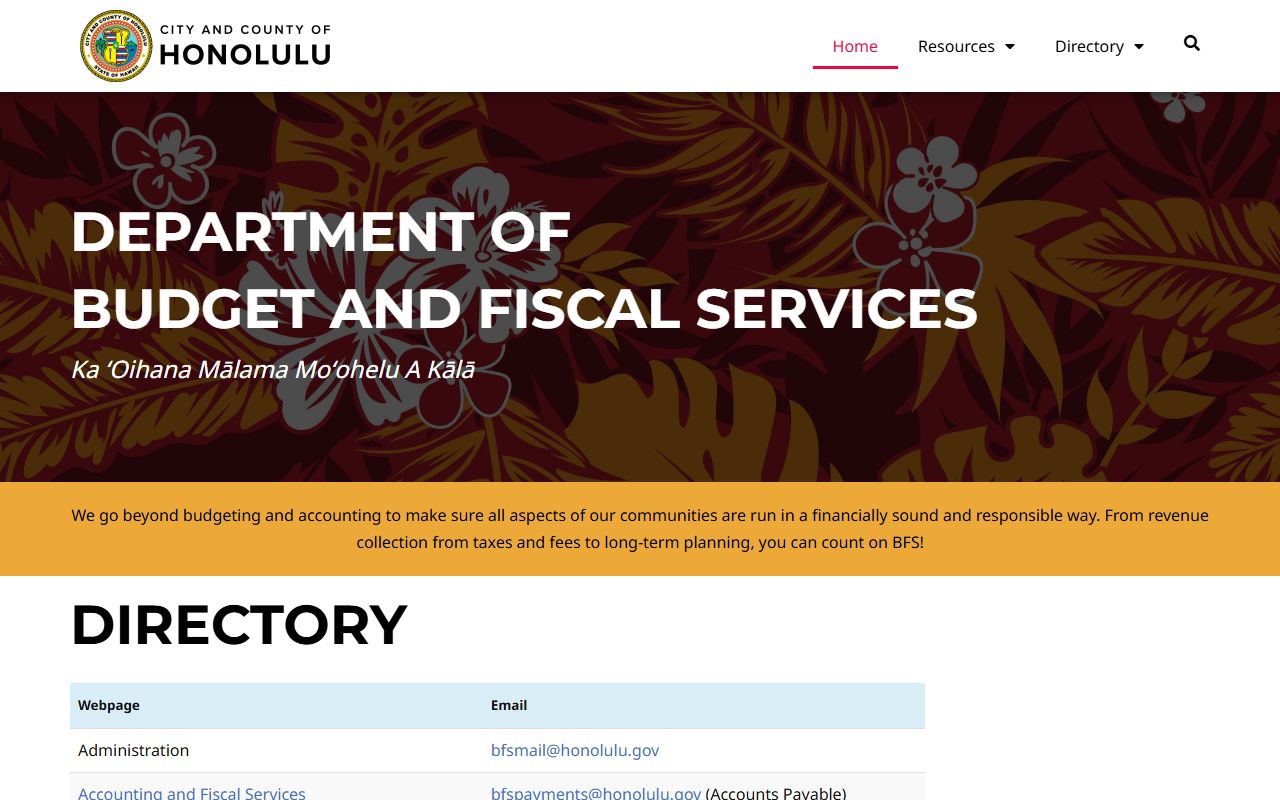 Kapolei White Pages Honolulu budget department