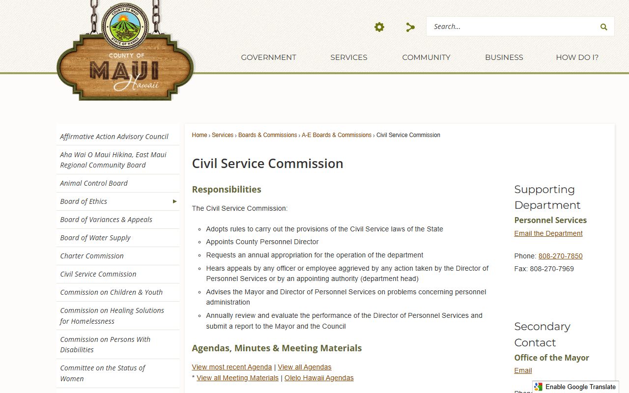 Kula White Pages Maui Mayor office