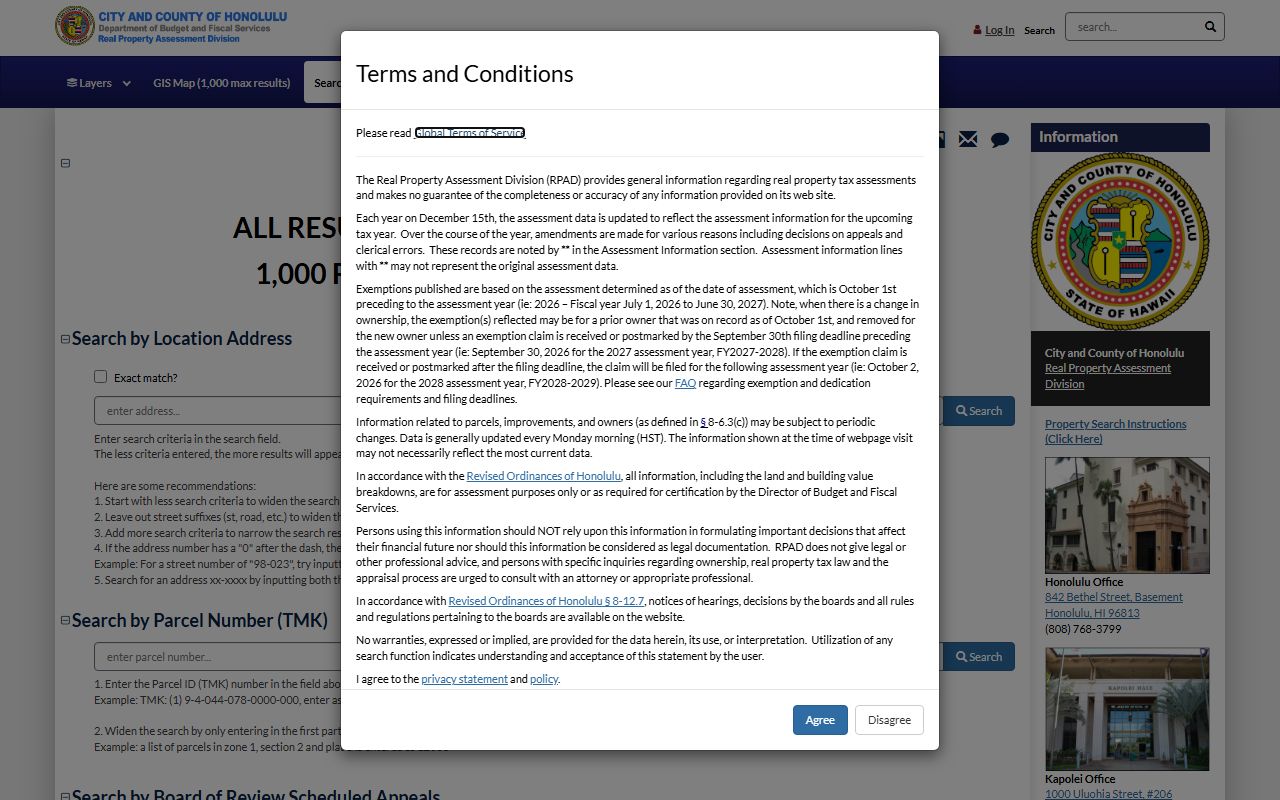 Honolulu County White Pages property search portal