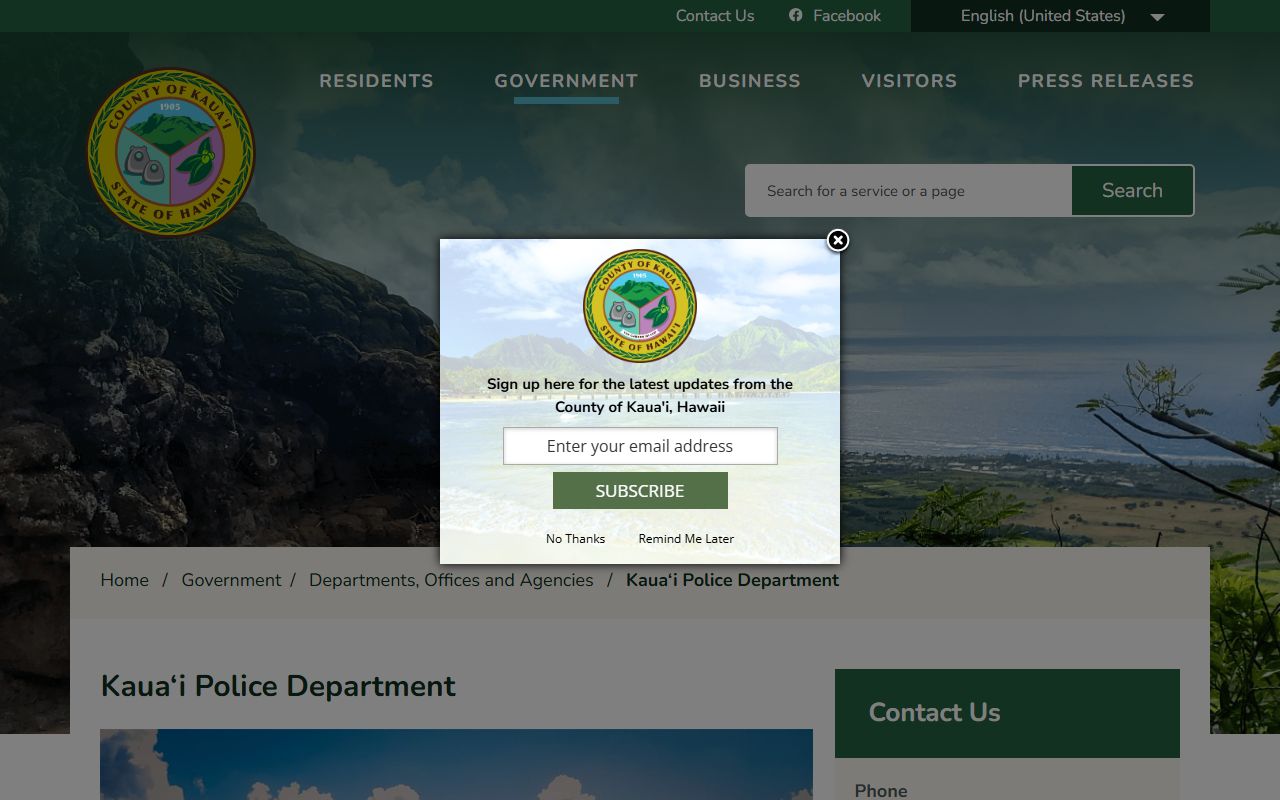Kauai County White Pages Police Department records