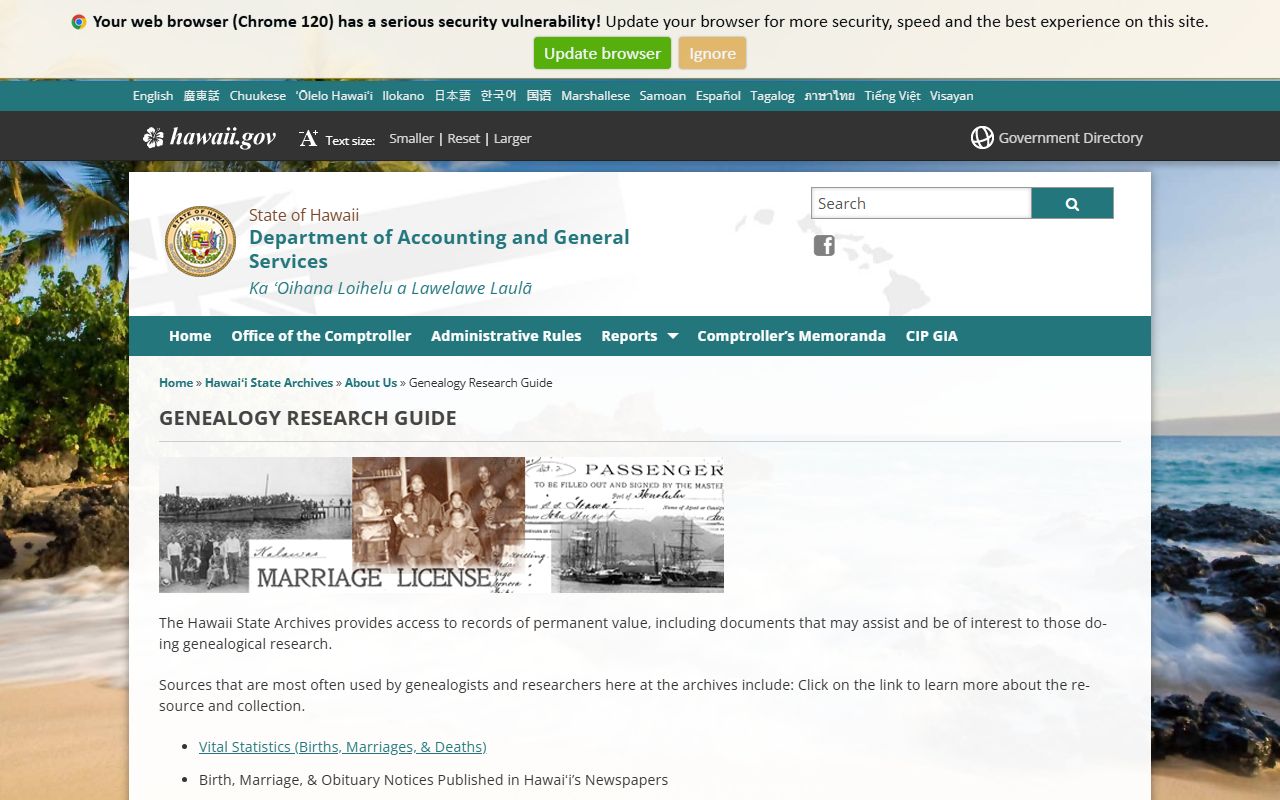 Hawaii State Archives genealogy White Pages research