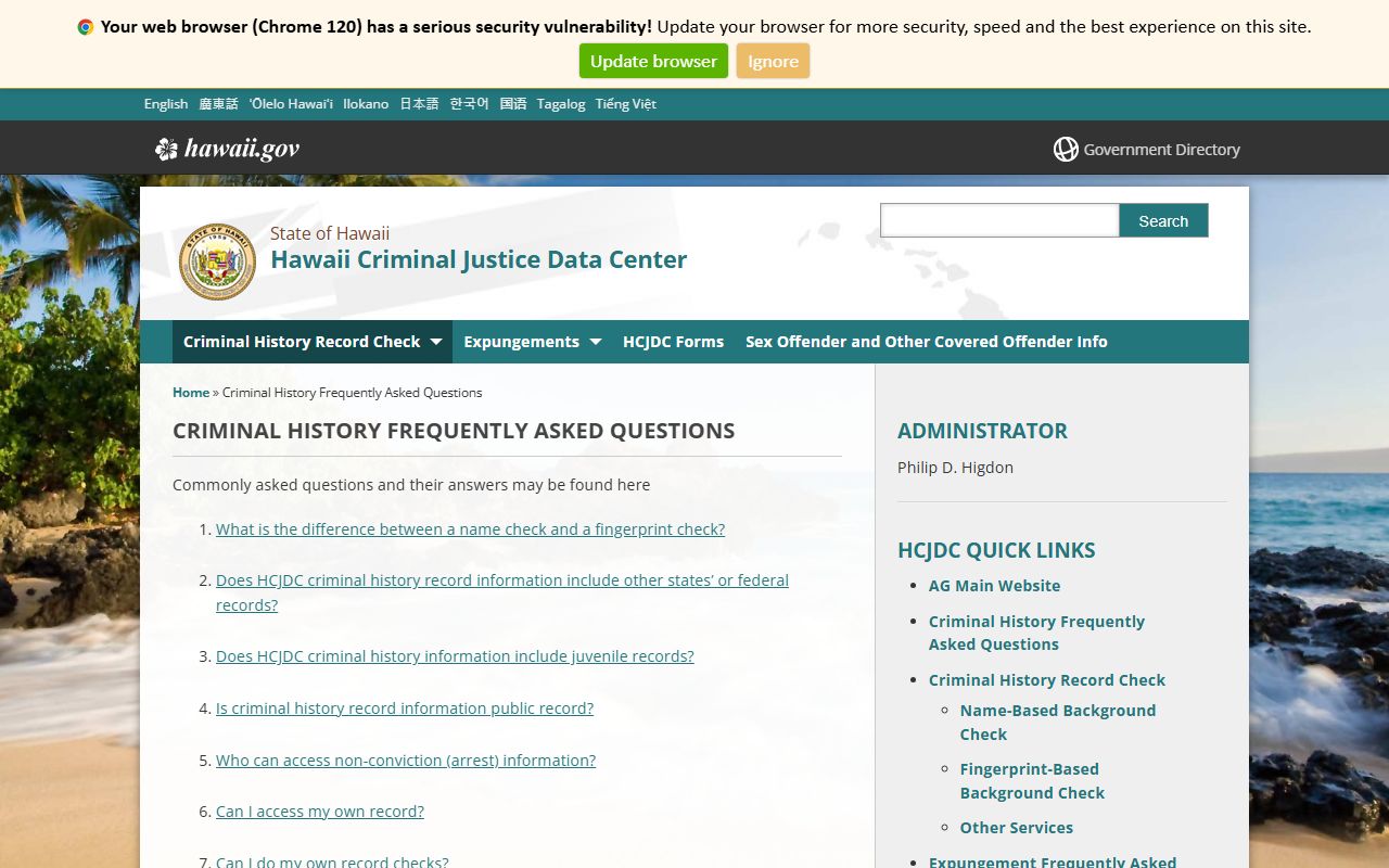 Hawaii Criminal Justice Data Center White Pages FAQ
